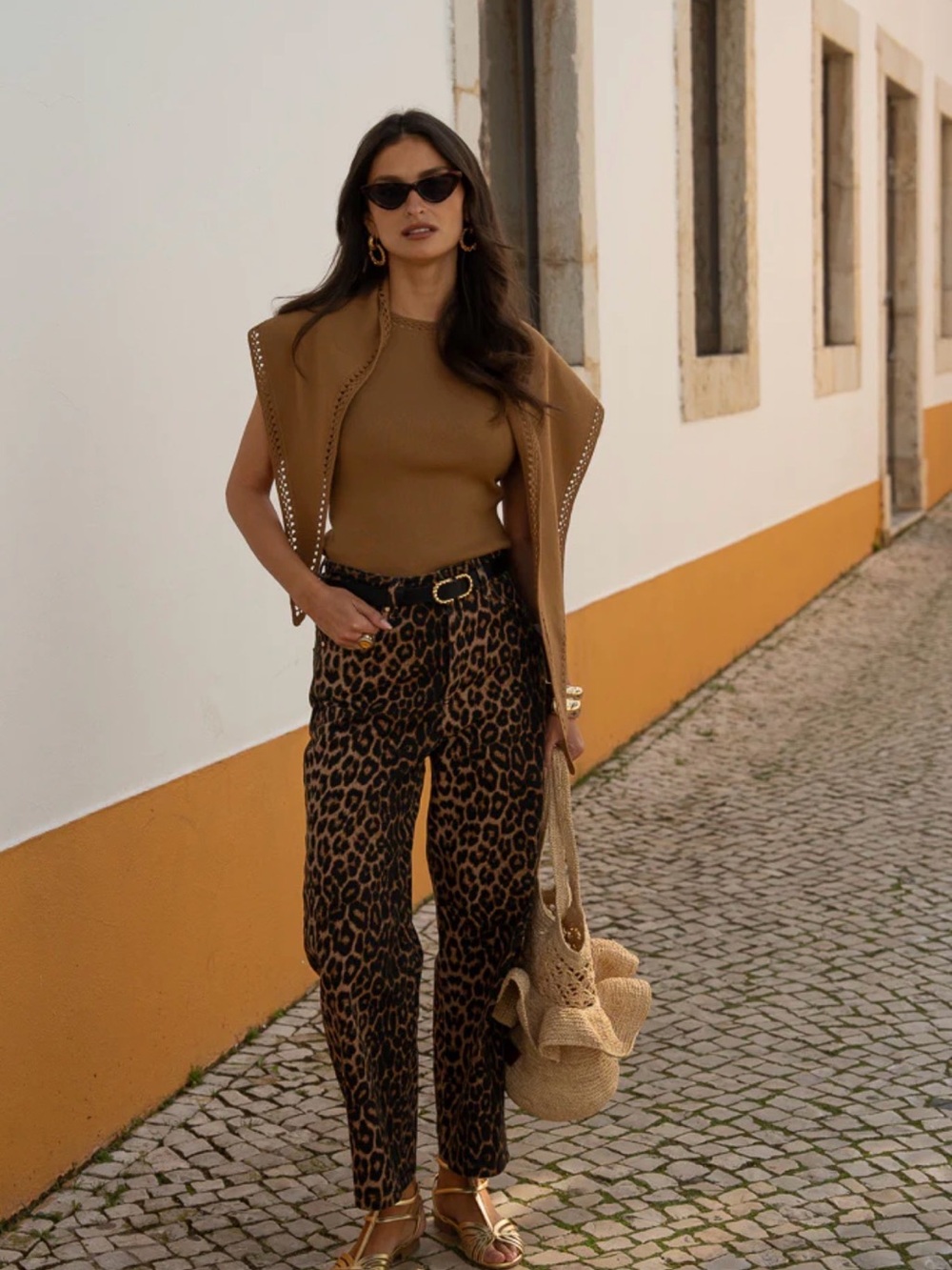 Leopard Print Straight-Leg Pants